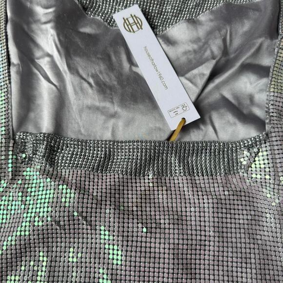 House Of Harlow 1960 Silver Chainmail Cowl Neck Tank Mini Dress size M - Picture 4 of 7